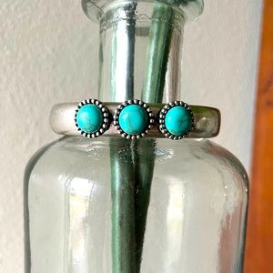 Blue Howlite Stone Silver Bangle Bracelet